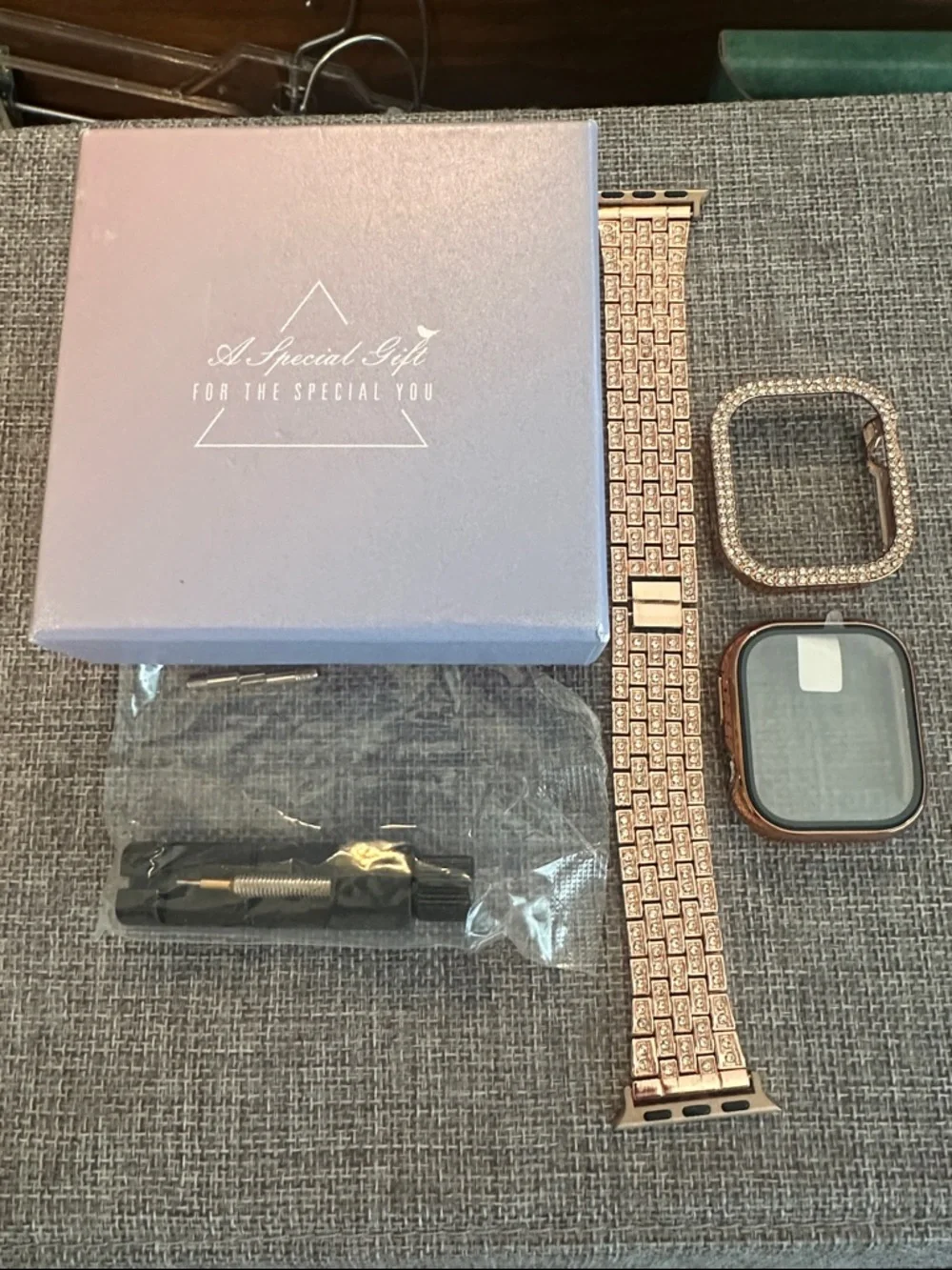 Rose Gold Stainless Steel Smartwatch Band & Bling Case - Compatible Apple Watch